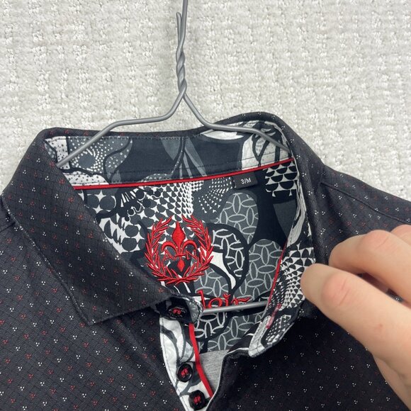 Au Noir Shirt Geo Abstract Men M Black Stretch Long Sleeve Button Down Flip Cuff - Picture 5 of 12